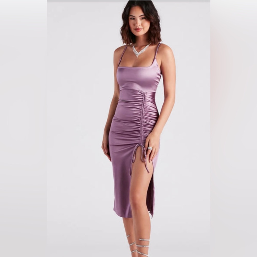 purple midi dress